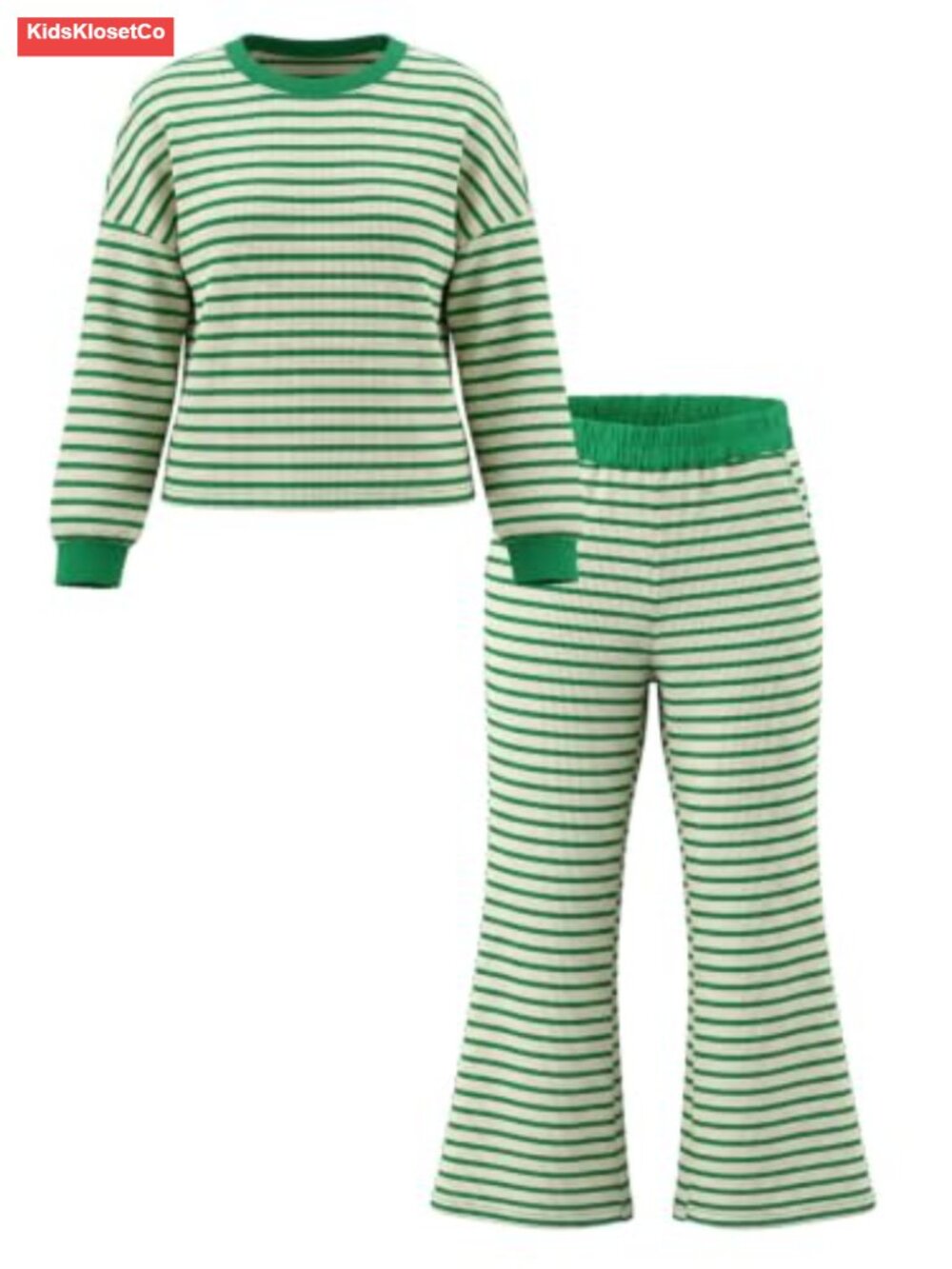 Girls Waffle Striped Long Sleeve Pant Set 6-15 Years